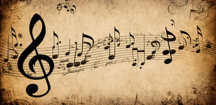 music notes in sepia old parchment. generative ai