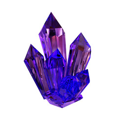 3d render, violet crystal isolated on transparent background, gem, natural nugget, esoteric accessory, for web, png