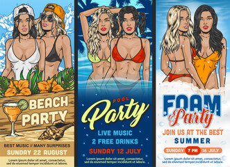 Bikini party colorful posters set