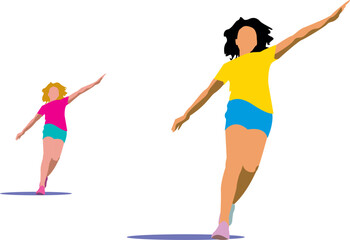 Girls running outdoors happy