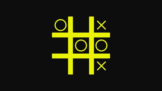 Yellow Tic tac toe game icon isolated on black background. 4K Video motion graphic animation