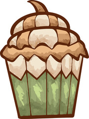 Illustration of Tempting Matcha Cupcake - Delicious Dessert Art in Trendy Style
