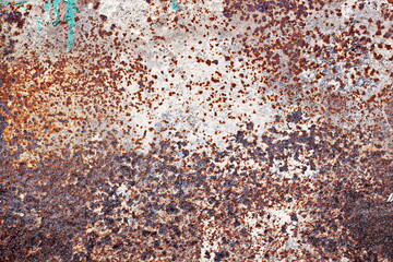 Old metal surfaces covered with rust and paint residue. Rust patterns as base and background.