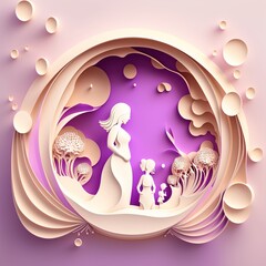 Fototapeta premium Illustration Of Mother Holding Baby Son In Arms. Happy Mother`s Day Greeting Card.