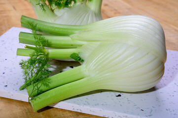 Healthy vegetable diet, raw fresh white florence fennel bulbs ready to cook