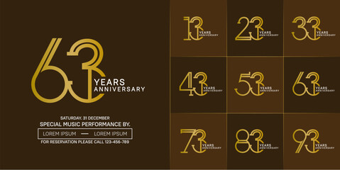 set of anniversary golden and white color with brown color background for special celebration event