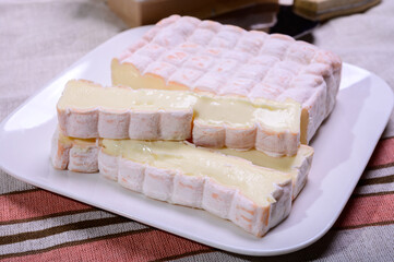 French cheeses collection, yellow Vieux Pane cheese with white mold