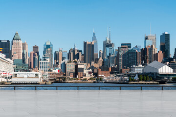 Obraz premium Skyscrapers Cityscape Downtown, New York Skyline Buildings. Beautiful Real Estate. Day time. Empty rooftop View. Success concept.
