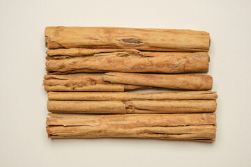 Cinnamon sticks isolated on white background. Copy space