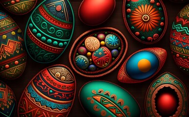 Fototapeta na wymiar Folk Art Easter Eggs. Generative AI