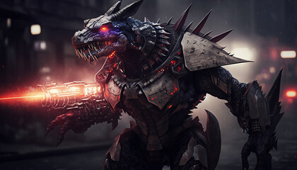 An dino bot wearing armour Generative Ai Image