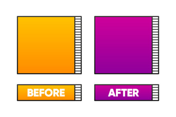 Before and After frames. Design template on two color retro background. Frames for comparison. Vector illustration.