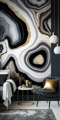 for wall décor, create abstract marble art wallpaper. Functional resin geodes are similar to watercolor geode paintings. Background in gray, white, black, and gold. Generative AI
