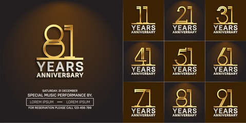 set of anniversary logotype gold and silver color for special celebration event