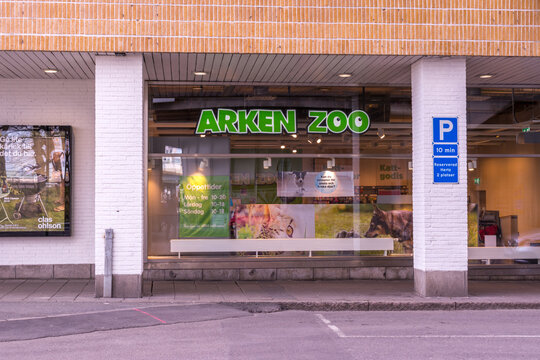Gothenburg, Sweden - April 14, 2020: Exterior of an Arken Zoo store that sells pet feeds and pet accessories in Nordstan.