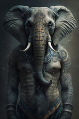 Tattooed Elephant - Rebel Elephant - Indian Elephant - Created with Generative AI technology.