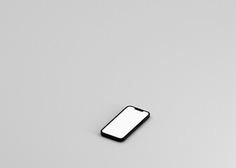 Single iPhone 14 style phone mockup. Advertising marketing template with copy space on painted texture background.