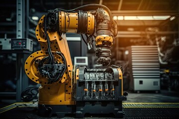 heavy automation robot arm machine in smart factory industrial,Industry 4.0 concept image. Generative AI