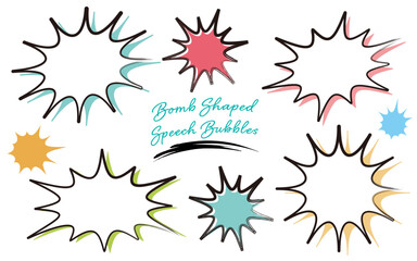 チラシに使いやすいカラフルな爆弾フレームセット（マーカーで手描きした筆致）