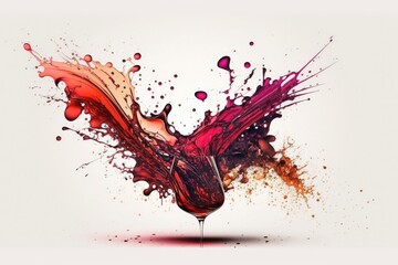 Splashes of red wine isolated on a white background. Generative AI