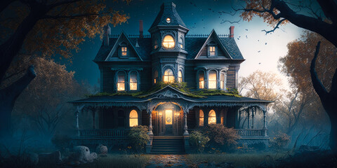Fototapeta na wymiar haunted house, banner, panorama - Generative AI