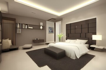 Fototapeta na wymiar Beautiful and modern home and hotel bedroom interior design - generative ai