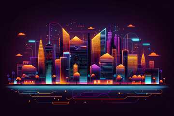 smart city at night, smart city concept. Generative Ai