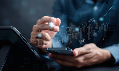 Business working in Business Analytics and Data Management System to investor analysis with stock exchange graph . Corporate strategy for finance, operations, sales, marketing. Financial stock market.