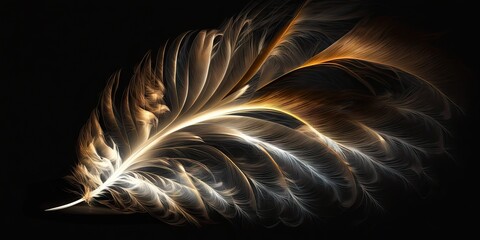 Abstract Feather Soft, light feather tumbling to the ground at night. Generative AI