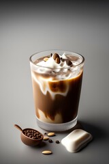 Iced Coffee with Vanilla Cardamom Almond Milk on gray stone background - generative ai