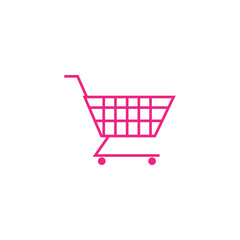 Supermarket trolley vector flat icon in pink color.