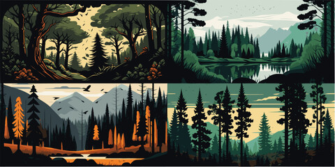 Vector landscape with forest scenery