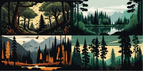 Crédence de cuisine en verre imprimé Noir Vector landscape with forest scenery