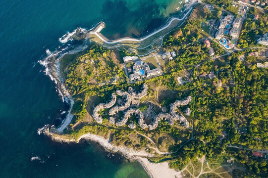 Aerial view of Abandoned Resort Ghost Town, Tsarevo, Southern Black Sea Coast, Bulgaria.