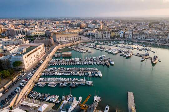 Aerial view of Trani port and harbour, Puglia, Italy.