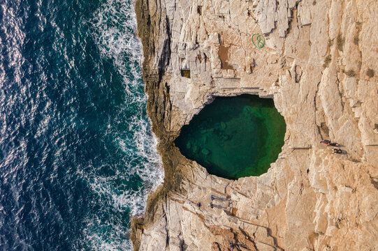 Aerial Top Down view of Giola lagoon, Island Thasos, Greece.