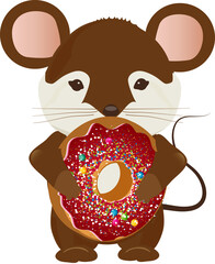 putzige braune Maus mit leckeren Donut
