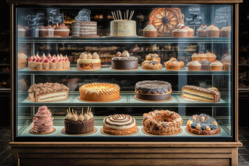 a bakery case filled with freshly baked pastries and cakes - Generative AI