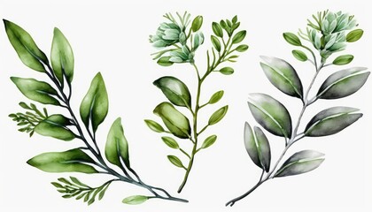 Watercolor floral illustration set , Leaves and branches. Generative AI