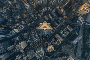 Aerial topdown view of The Center Building in Hong Kong central.