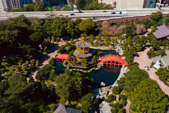 Aerial view of Pavilion of absolute perfection in Nan Liang Garden in Hong Kong.