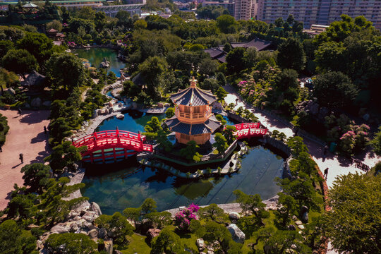 Aerial view of Pavilion of absolute perfection in Nan Liang Garden in Hong Kong.