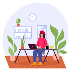 Desk space at home concept, Comfy table, bookcase, shelves vector color icon design, Green Office Worker symbol, Eco Friendly Workspace sign, aesthetic interior design elements stock illustration