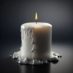 white wax candle burning dripping, flowing in black or dark light fire burn hot background turns off flame Generative AI