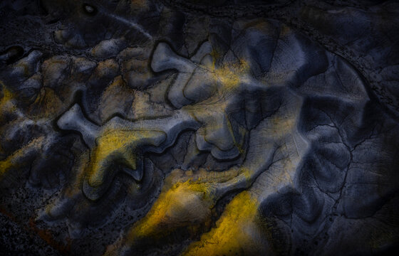 Aerial view of a cluster of sandstone in Utah desert valley plateau, Hanksville, United States.