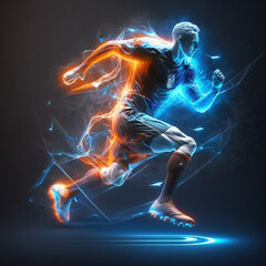 virtual cyber soccer player on holographic stadium