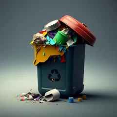 Fotobehang selective waste, recycling  full rubbish bag container garbage dump save the world a pile of garbage environment plastic green basket sign trash fell out red on the ground  Generative AI © Gerg