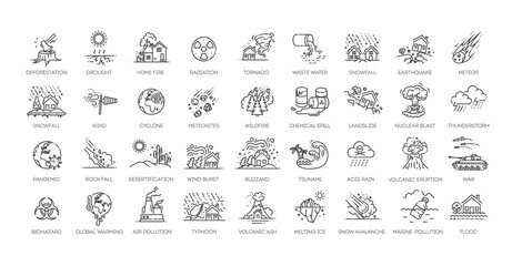 Set of natural disaster icons. Vector illustration - 571597148