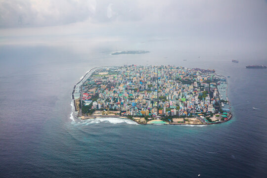 Aerial view of Malè, a big city on a small island in Maldives archipelagos.