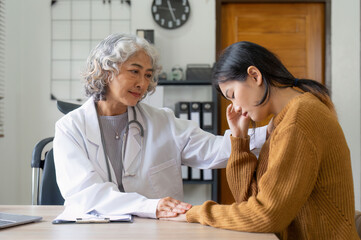 Doctor and patient are discussing at clinic. Digital healthcare and network connection, Data analysis concept